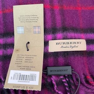 Burberry-Cashmere Dark Violet Vintage Check Scarf